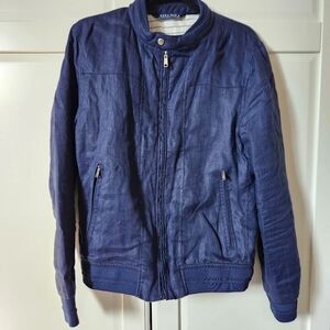 ZARA Blue linen moto jacket Size M